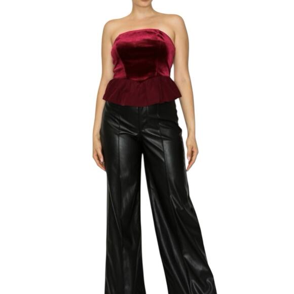 Haute Monde Velvet Peplum Top Size M Burgundy Strapless Ruffle Goth Party NWT - Picture 1 of 6